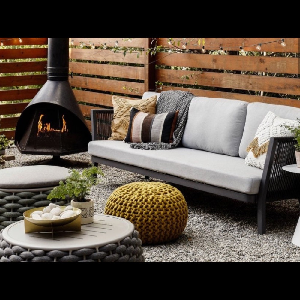 Joybird Riley wool pouf mustard yellow